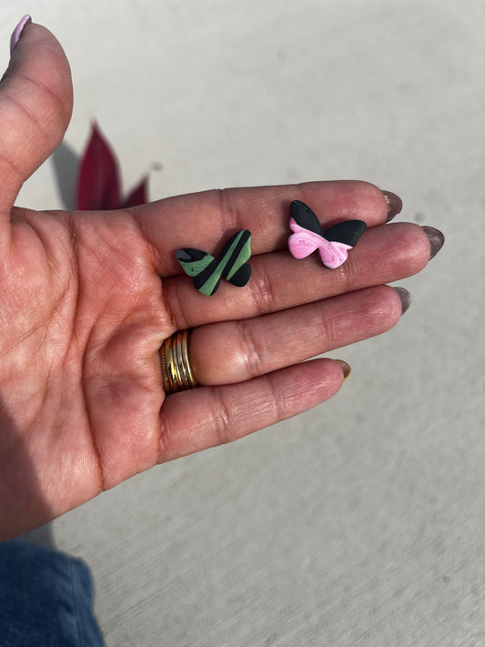 Butterfly Studs Pink and Green