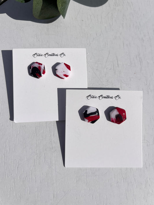 Black Red White Hexagon Studs